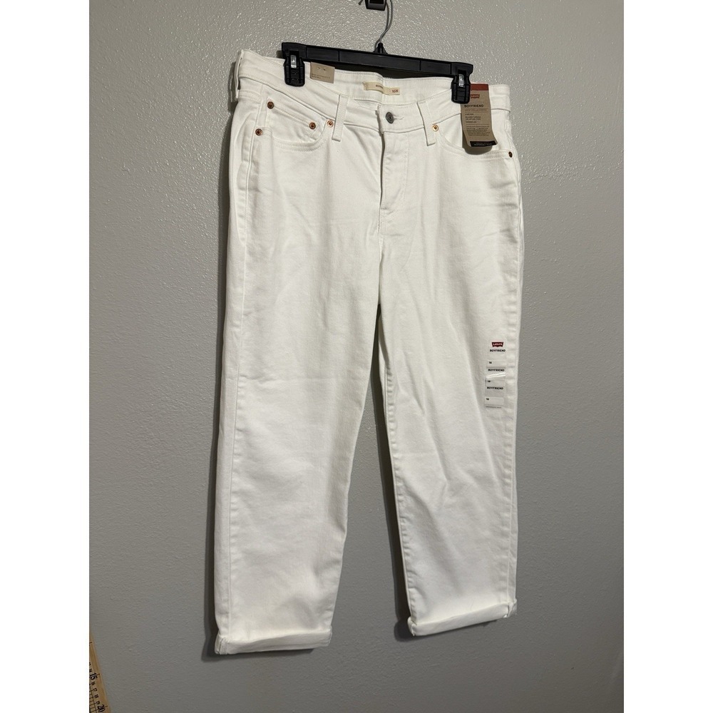 Levi Strauss Signature Boyfriend Cuffed Denim Jeans White Distressed Size 16